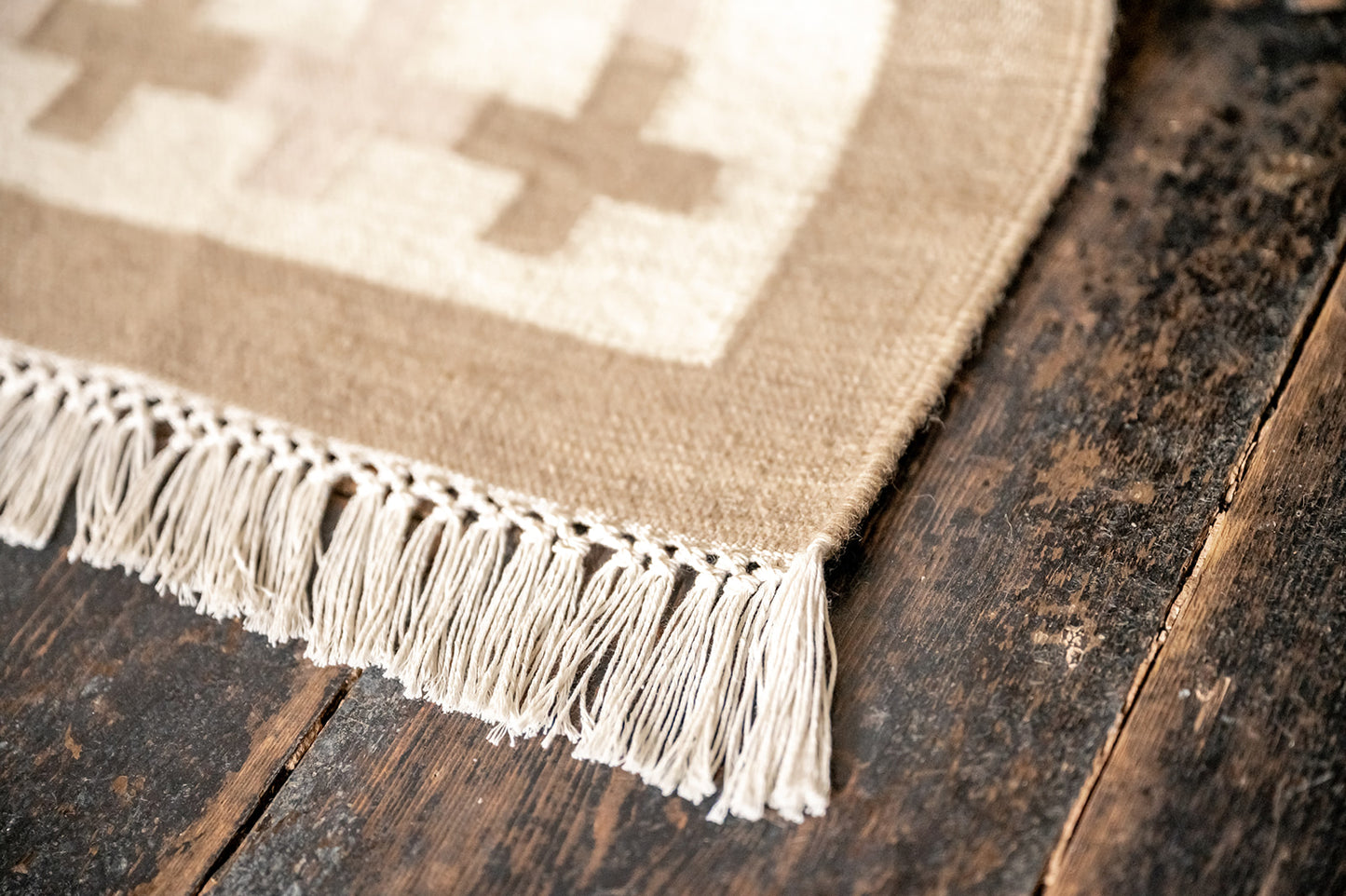 Cross Border Flatweave Rug in Mocha and Dusty Sand