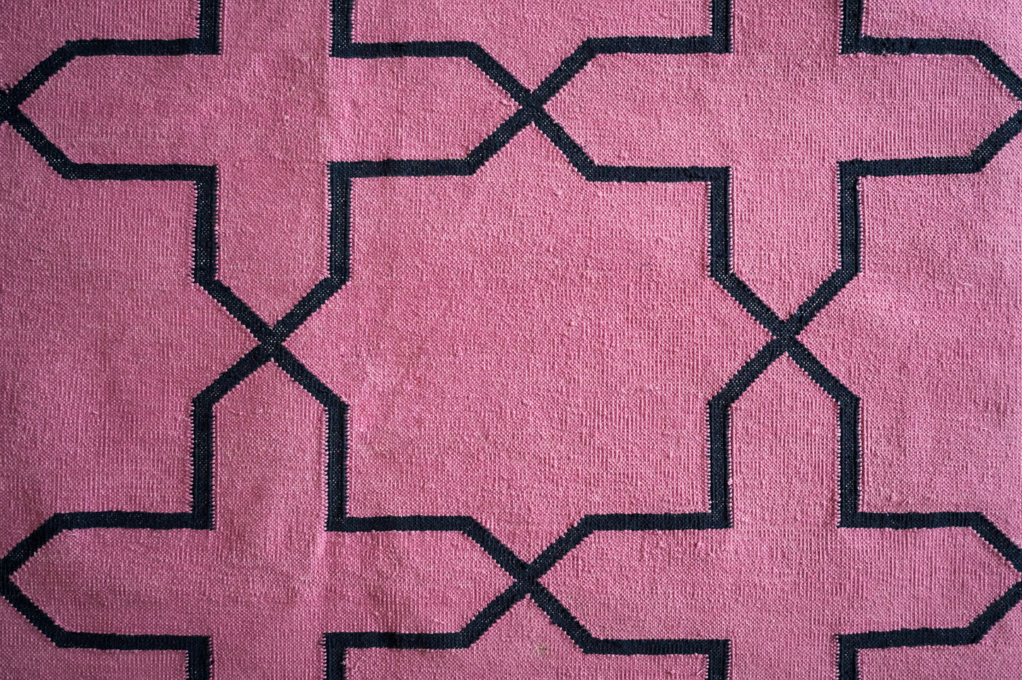 Raspberry Pink and Almost Black Graphic Cross Flatweave Rug, Cotton
