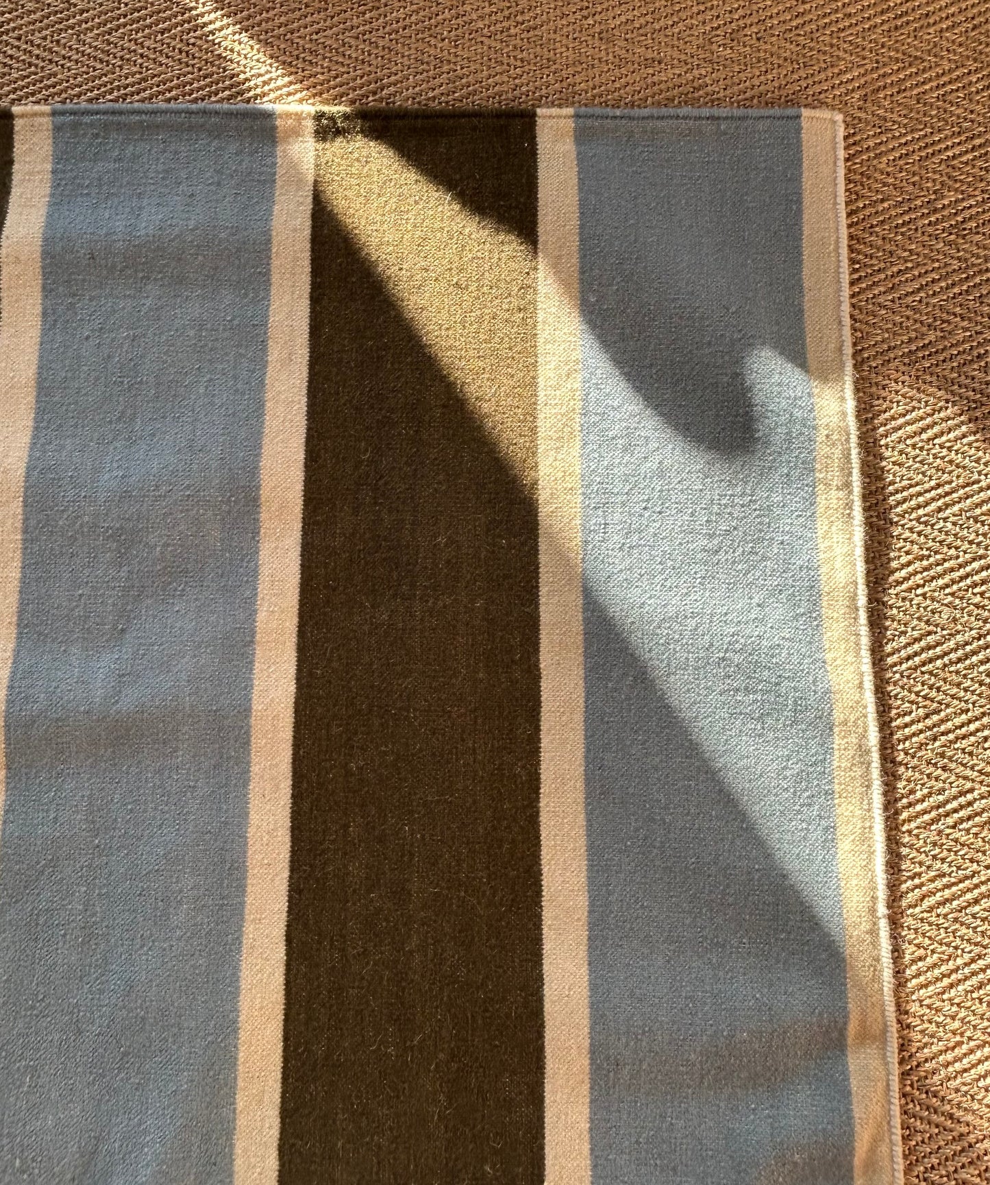 Soft Blue and Olive Green Stripe Flatweave Rug
