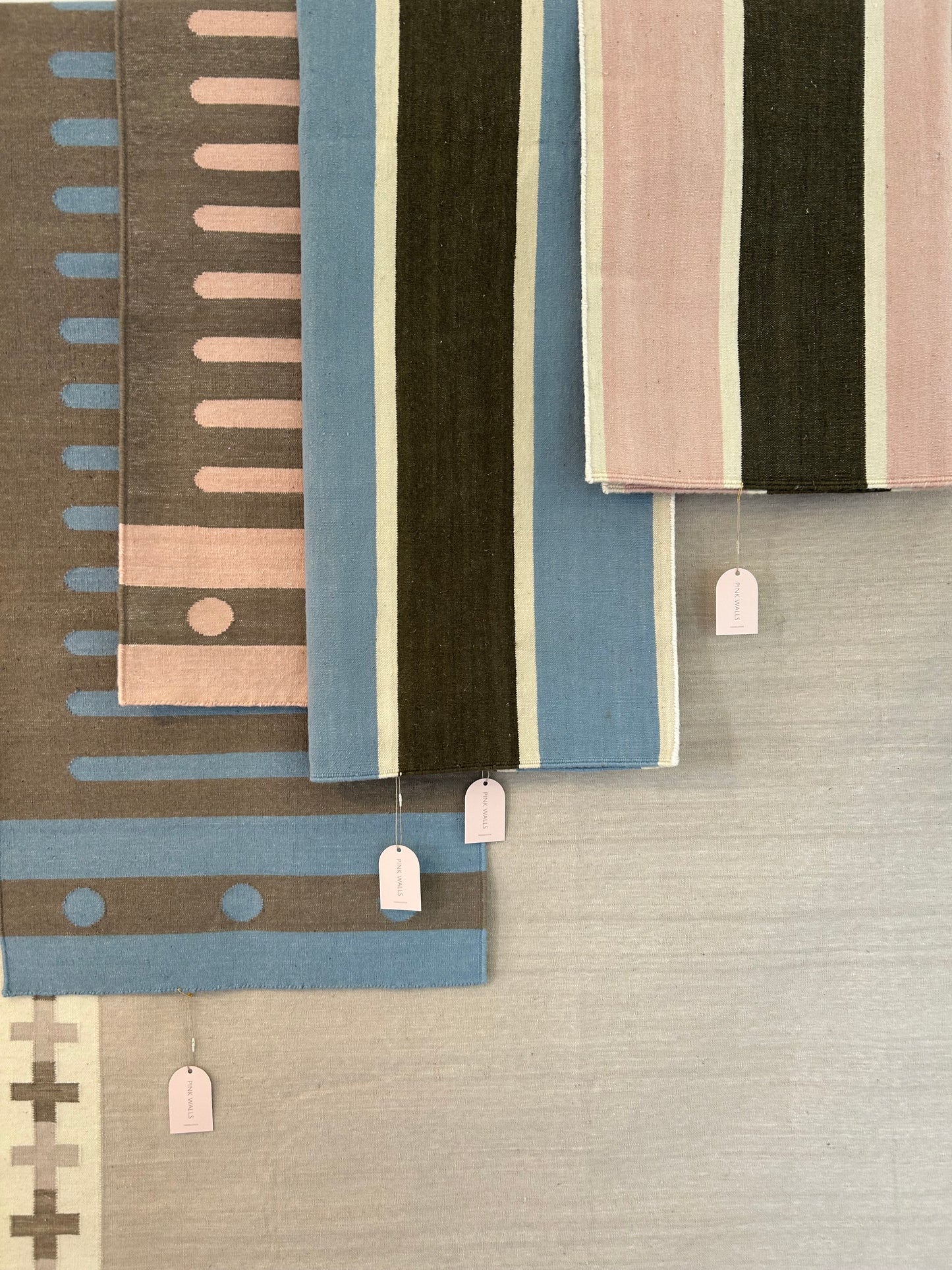 Pink and Olive Green Stripe Flatweave Rug