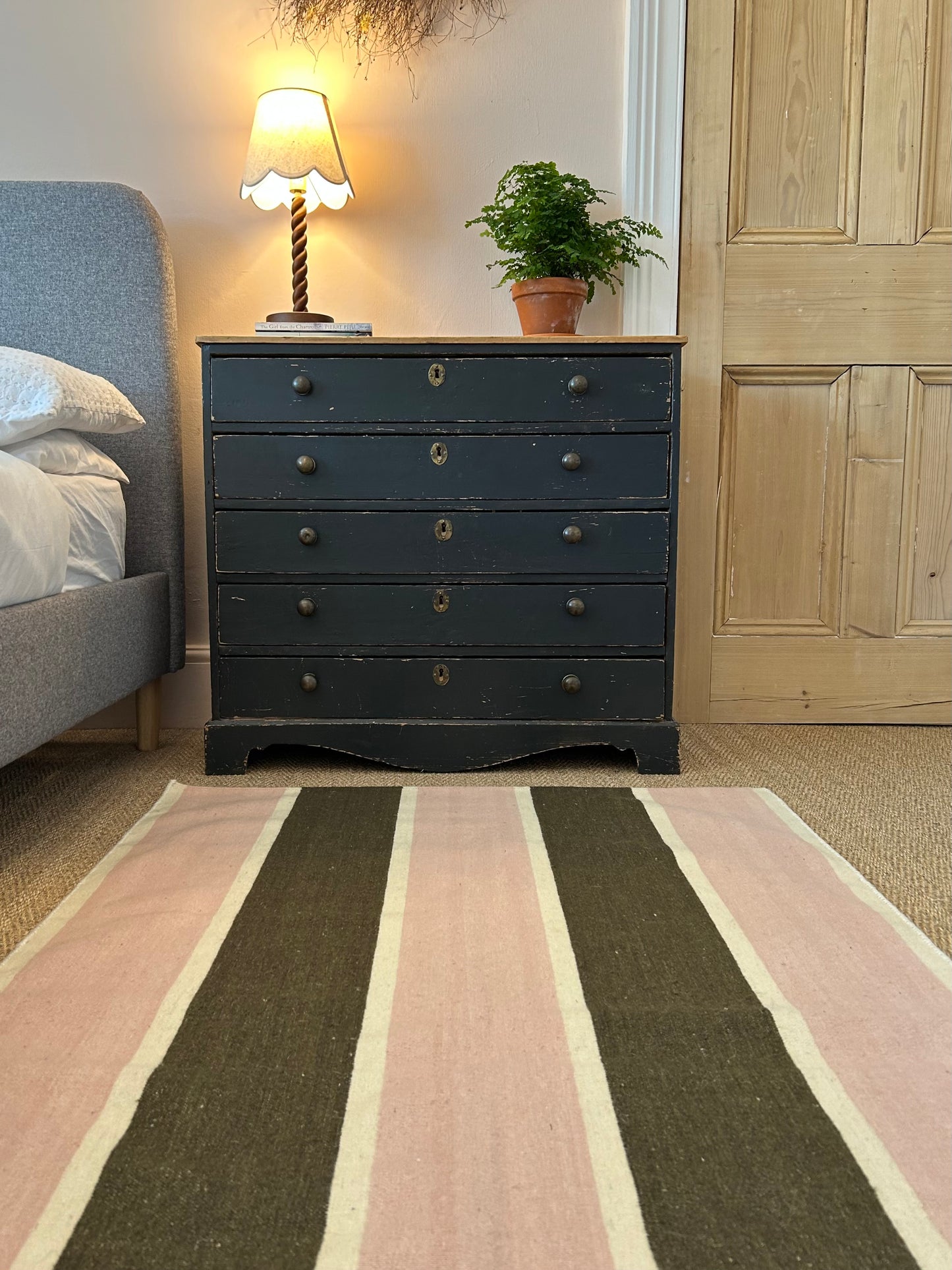 Pink and Olive Green Stripe Flatweave Rug