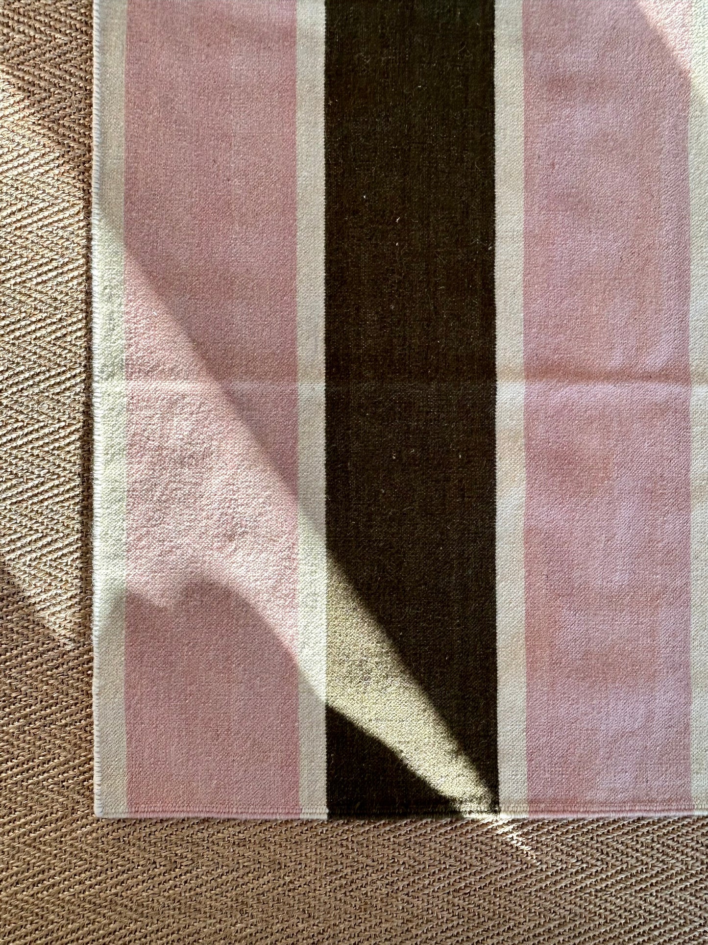 Pink and Olive Green Stripe Flatweave Rug