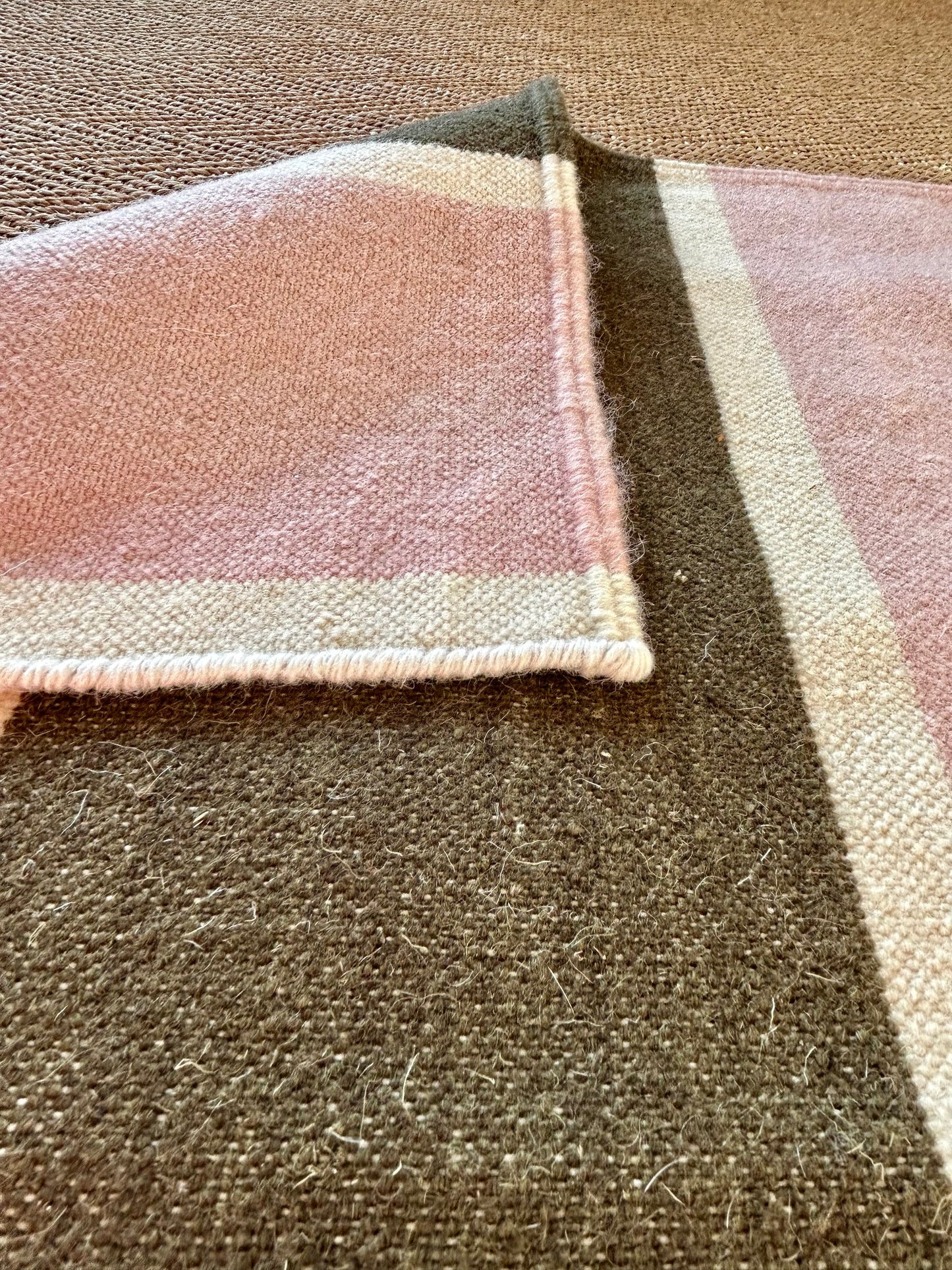 Pink and Olive Green Stripe Flatweave Rug