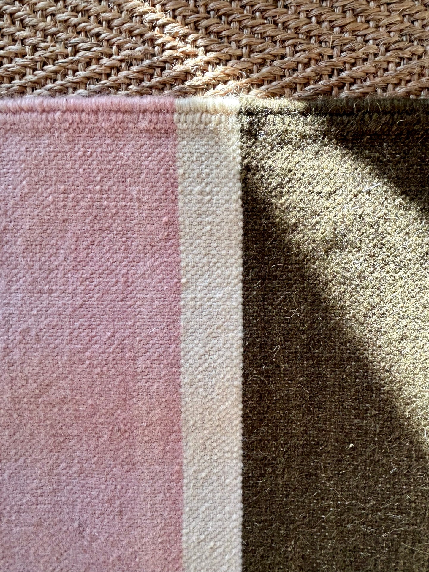 Pink and Olive Green Stripe Flatweave Rug