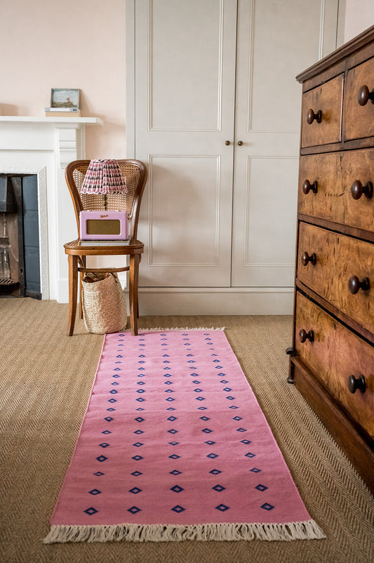 Bubblegum Pink Runner with Small Royal Blue Diamonds